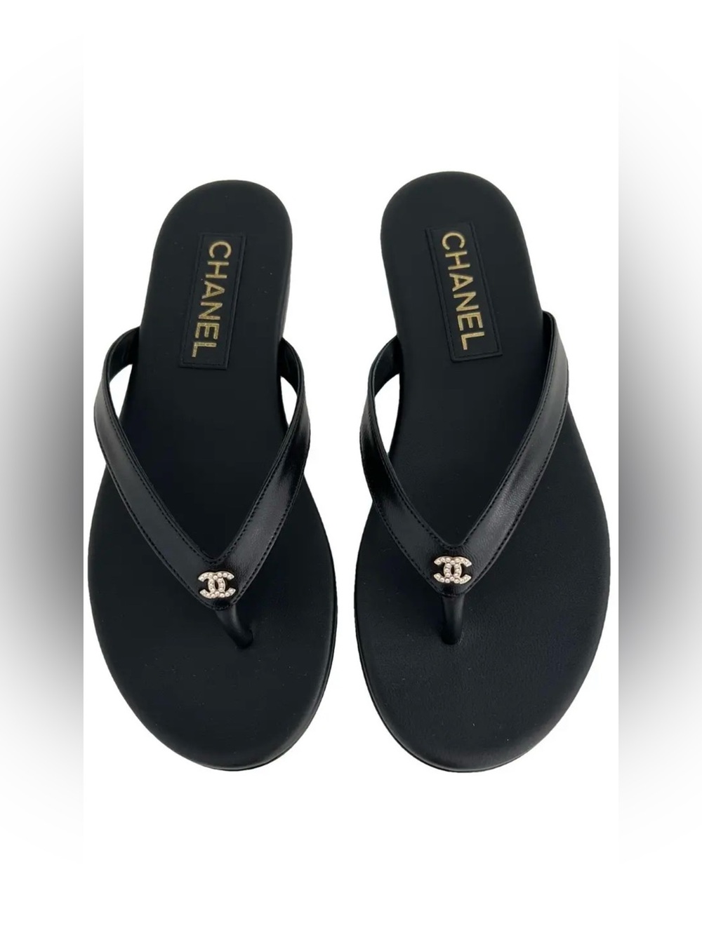 Chanel Black Logo Thong Sandals
